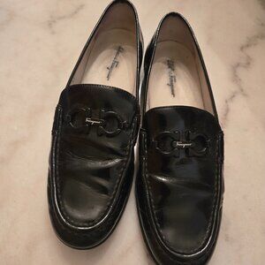 Salvatore Ferragamo Black Patent Leather Gancini Loafers